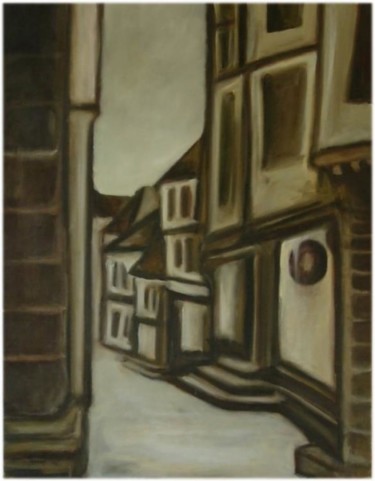 Peinture intitulée "ruelle deserte" par Alain Thomas, Œuvre d'art originale
