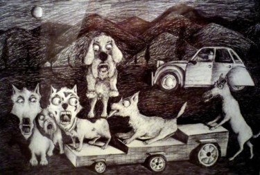 Dibujo titulada "Perros rabiosos" por Pablo Peppino, Obra de arte original, Otro
