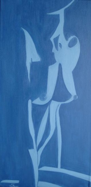 Pintura titulada "desnudo femenino az…" por Pablo Setti-Oleos, Obra de arte original