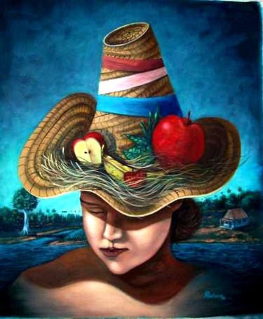 Pintura intitulada "Mujer con sombrero" por Jose De Jesus Pacheco Cruz, Obras de arte originais