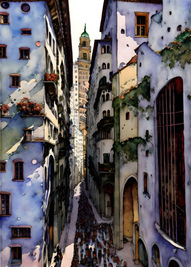 Digital Arts titled "La calle" by Pachonarte, Original Artwork, AI generated image
