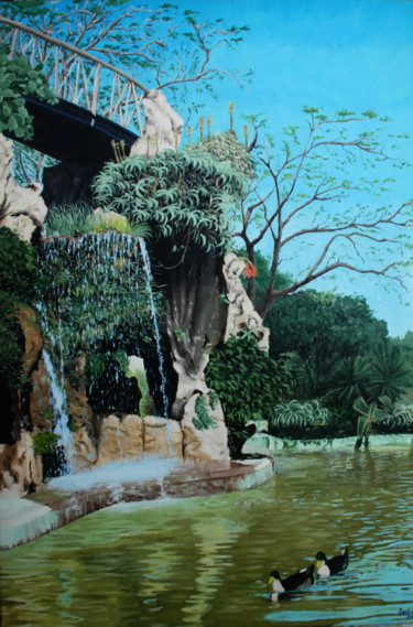 Painting titled "cascada del parque…" by Paco Bacho, Original Artwork, Oil