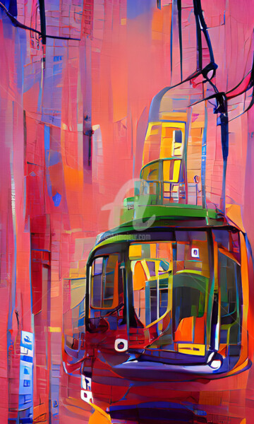 Artes digitais intitulada "Tranvía en Lisboa" por Paco Fuente, Obras de arte originais, Pintura digital