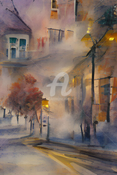 Arte digital titulada "Calle con niebla" por Paco Fuente, Obra de arte original, Foto-montaje