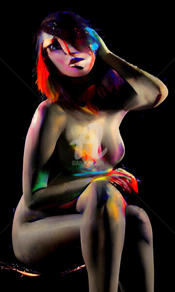 Arte digital titulada "Mujer sentada con l…" por Paco Fuente, Obra de arte original, Foto-montaje