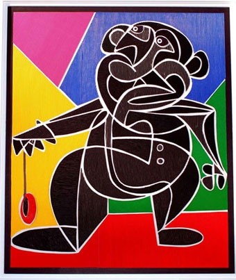 Peinture intitulée "Nain noir au Yoyo" par Paco Sagasta, Œuvre d'art originale