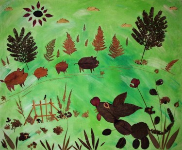 Peinture intitulée "Les 4 petits cochon…" par Paco Salamander, Œuvre d'art originale, Acrylique