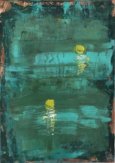 Schilderij getiteld "Soleils dans l’eau" door Pacotille, Origineel Kunstwerk, Acryl Gemonteerd op Frame voor houten brancard