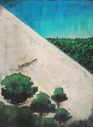 Schilderij getiteld "La dune" door Pacotille, Origineel Kunstwerk, Acryl Gemonteerd op Frame voor houten brancard