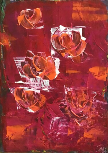 Painting titled "Cellophane flowers" by Pacotille, Original Artwork, Acrylic Mounted on Cardboard