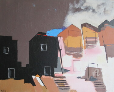 Peinture intitulée "town by night" par Paddy, Œuvre d'art originale
