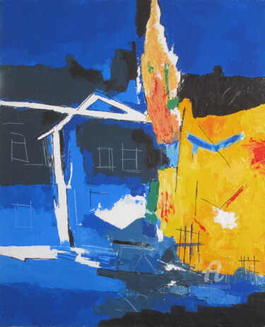 Painting titled "blue house" by Paddy, Original Artwork, Acrylic