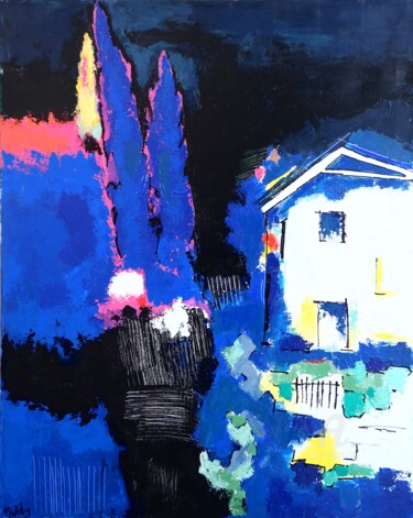 Painting titled "midnight house" by Paddy, Original Artwork, Acrylic