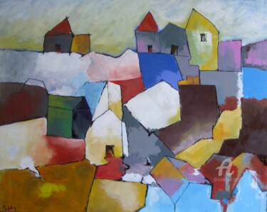 Painting titled "urban city" by Paddy, Original Artwork, Acrylic