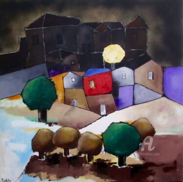 Painting titled "la maison rouge" by Paddy, Original Artwork, Acrylic