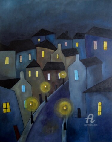 Peinture intitulée "Quand la ville dort" par Paddy, Œuvre d'art originale, Acrylique