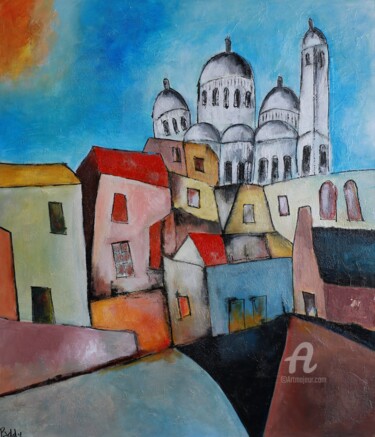 Painting titled "Montmartre sur toit" by Paddy, Original Artwork, Acrylic
