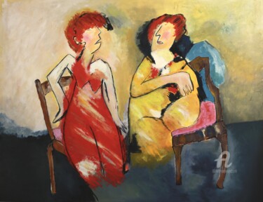 Painting titled "la conversation" by Paddy, Original Artwork, Acrylic