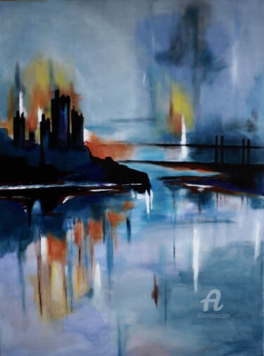 Painting titled "un pont trop loin" by Paddy, Original Artwork, Acrylic