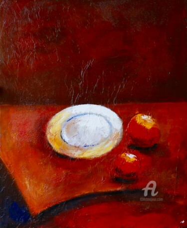 Peinture intitulée "assiette 2 fruits .…" par Paddy, Œuvre d'art originale, Acrylique