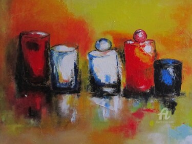 Painting titled "Parfum de flacons" by Paddy, Original Artwork, Acrylic