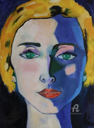 Peinture intitulée "La fille aux cheveu…" par Paddy, Œuvre d'art originale, Acrylique