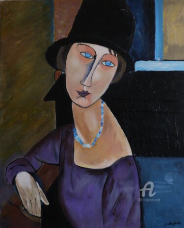 Schilderij getiteld "Portrait de Jeanne" door Paddy, Origineel Kunstwerk, Acryl Gemonteerd op Frame voor houten brancard