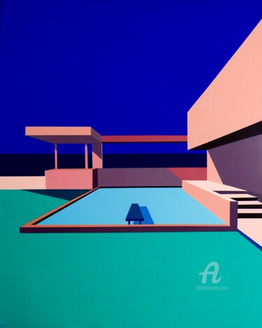 La Piscine Peinture intitulée "La Piscine" par Paddy, Œuvre d'art originale, Acrylique