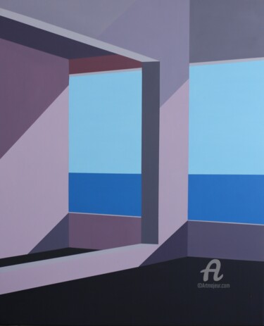 Painting titled "CALPE ,Un balcon su…" by Paddy, Original Artwork, Acrylic Mounted on Wood Stretcher frame