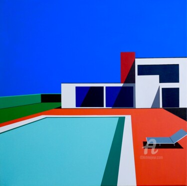 Painting titled "La Piscine 2" by Paddy, Original Artwork, Acrylic Mounted on Wood Stretcher frame