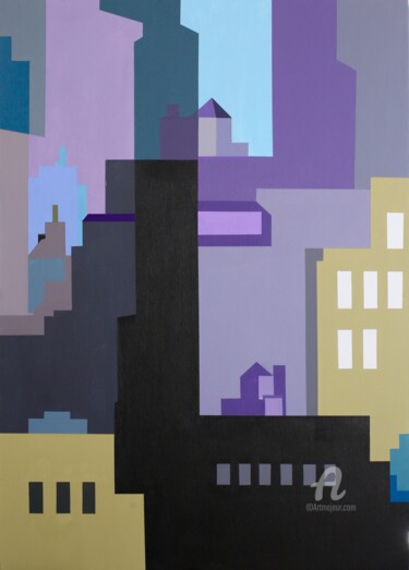 Painting titled "NY / NY" by Paddy, Original Artwork, Acrylic Mounted on Wood Stretcher frame