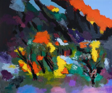 Картина под названием "La foret multicolore" - Paddy, Подлинное произведение искусства, Акрил Установлен на Деревянная рама…