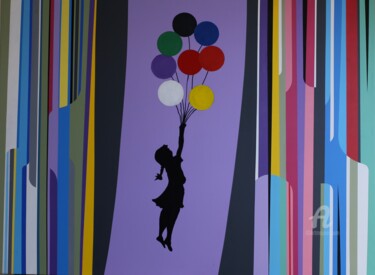 Schilderij getiteld "L' Envol multicolore" door Paddy, Origineel Kunstwerk, Acryl Gemonteerd op Frame voor houten brancard