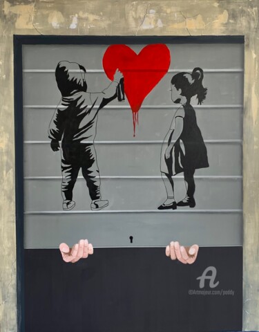 Pittura intitolato "Banksy ca suffit !!…" da Paddy, Opera d'arte originale, Acrilico Montato su Telaio per barella in legno