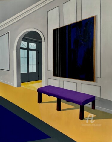 Painting titled "La banquette mauve" by Paddy, Original Artwork, Acrylic Mounted on Wood Stretcher frame