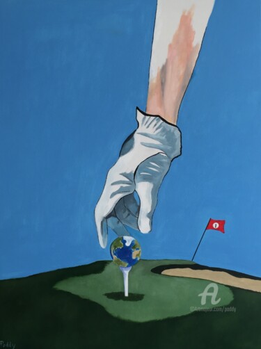 Painting titled "Le golf sport unive…" by Paddy, Original Artwork, Acrylic Mounted on Wood Stretcher frame