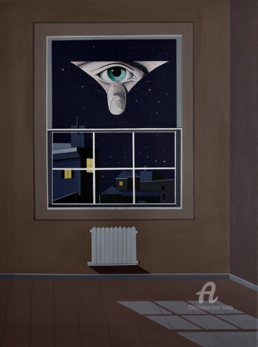 Painting titled "L'oeil dans le ciel" by Paddy, Original Artwork, Acrylic Mounted on Wood Stretcher frame