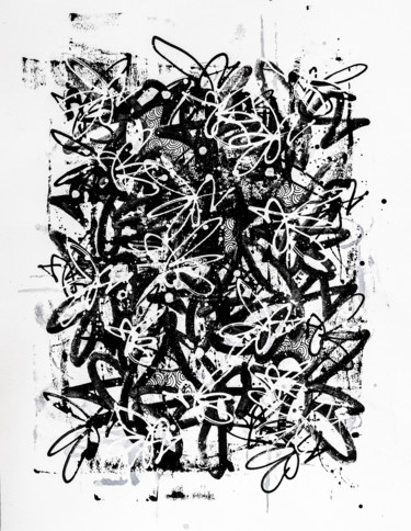 Malerei mit dem Titel "Feuille de Piaf #40" von Paf Le Piaf, Original-Kunstwerk, Tinte