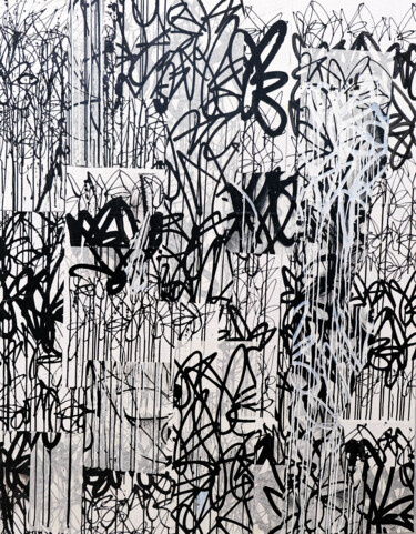 Картина под названием "Collage de Piafs NB…" - Paf Le Piaf, Подлинное произведение искусства, Коллажи Установлен на Деревянн…