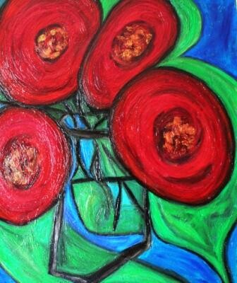 Картина под названием "Rouge Poppies" - Paige Gallery, Подлинное произведение искусства, Масло