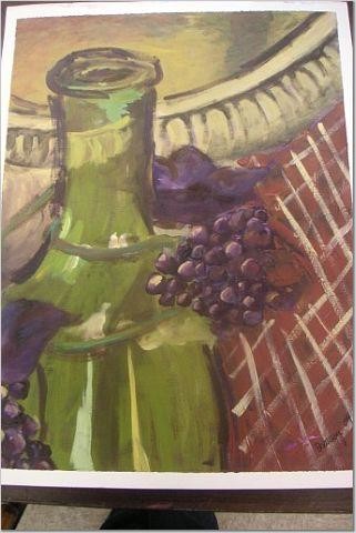 Painting titled "Grapes and Bottle" by Brittany Sundgren, Original Artwork