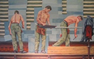 Painting titled "ROOFERS" by Ian Forbes, Original Artwork, Oil