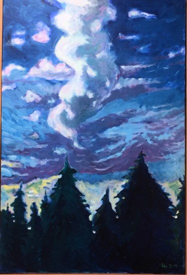 Painting titled "Trees at sunset" by Lee Andres Christiansen, Original Artwork, Oil