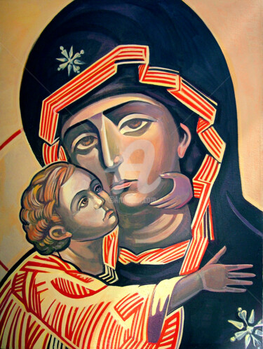 Painting titled "Madonna" by Filip Mihail, Original Artwork, Acrylic