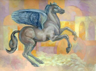 Painting titled "Pegasus" by Filip Mihail, Original Artwork, Gouache