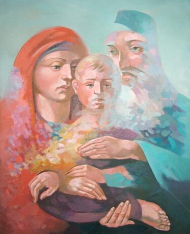 Painting titled "Santa Familia" by Filip Mihail, Original Artwork, Oil
