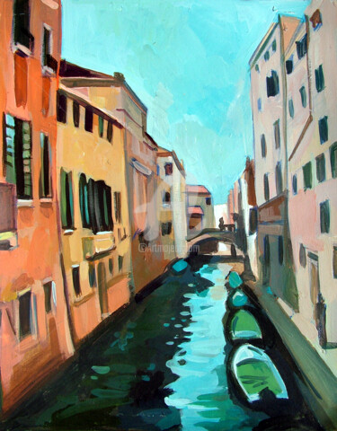 Painting titled "Venetian Canal" by Filip Mihail, Original Artwork, Acrylic