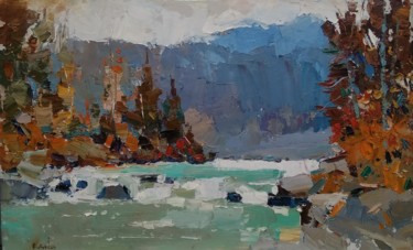 Painting titled "Winter Creek in the…" by Paintings By Various Artists From Ukraine, Original Artwork, Oil