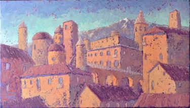 Painting titled "Town in the Alps" by Paintings By Various Artists From Ukraine, Original Artwork, Oil