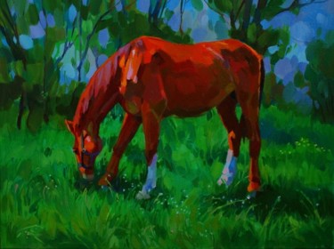 Painting titled "On the pasture" by Paintings By Various Artists From Ukraine, Original Artwork, Oil